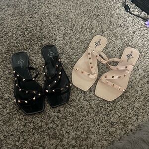 Sole Mates Studded Square-Toe Jelly Sandals Bundle- Black and Nude